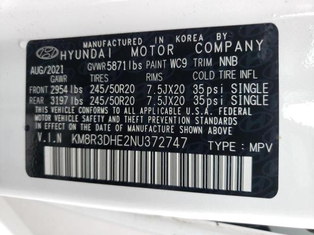 KM8R3DHE2NU372747 Hyundai Palisade Sel