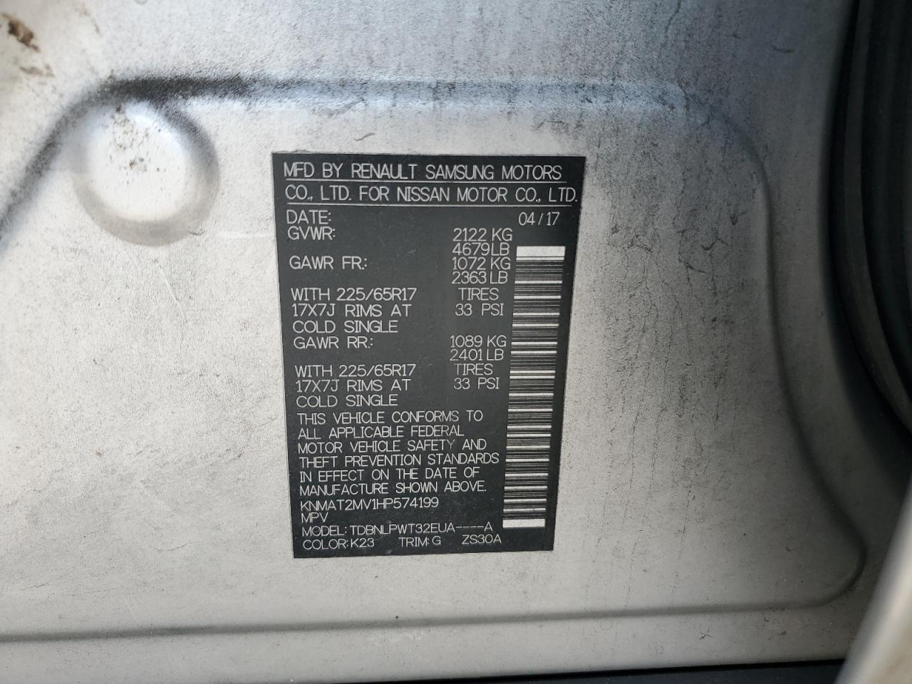 KNMAT2MV1HP574199 NISSAN ROGUE 2017