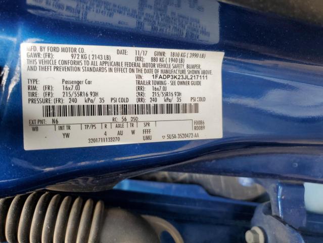 1FADP3K23JL217111 Ford FOCUS SE