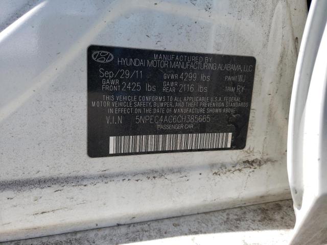 VIN: 5NPEC4AC6CH385665 Auction: COPART Lot: 48732133 Location: UT - OGDEN 5NPEC4AC6CH385665 HYUNDAI SONATA 2012 WHITE Photo 12