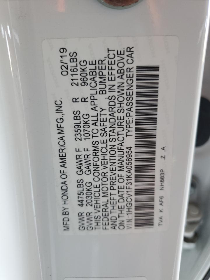 1HGCV1F31KA056954 HONDA ACCORD 2019