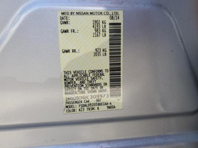 1N4AZ0CP6FC309973 Nissan LEAF S