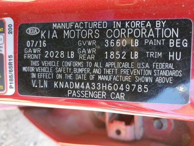 KNADM4A33H6049785 KIA RIO LX