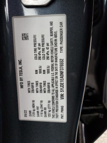 5YJ3E1EA0NF376552 Tesla MODEL 3