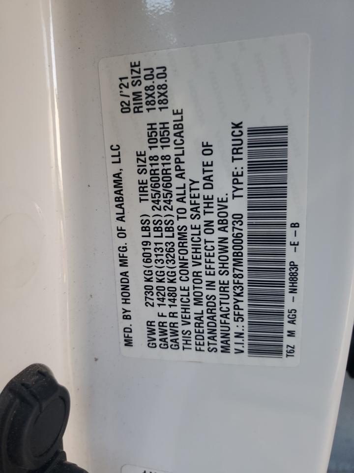 5FPYK3F87MB006730 HONDA RIDGELINE 2021