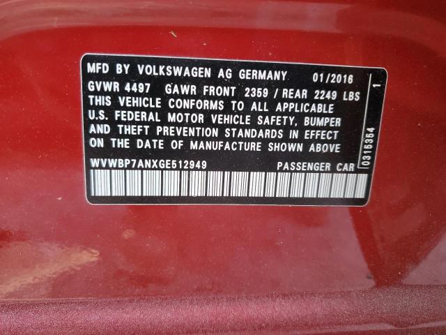 2016 VOLKSWAGEN CC BASE - WVWBP7ANXGE512949