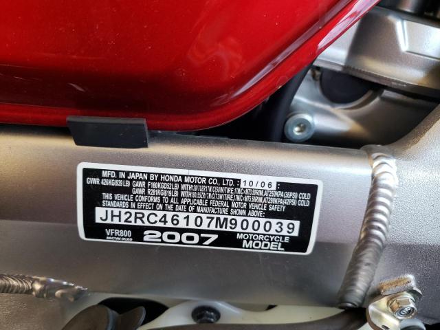2007 HONDA VFR800 JH2RC46107M900039