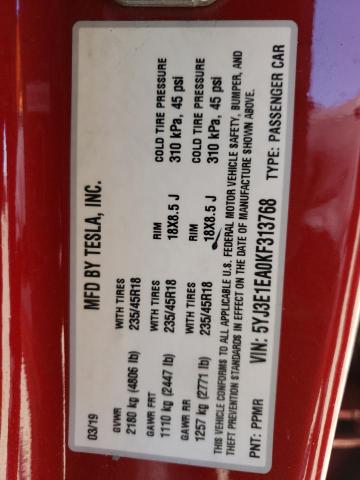5YJ3E1EA0KF313768 Tesla MODEL 3