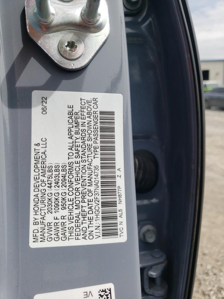 VIN: 1HGCV2F37NA014735 2022 HONDA ACCORD