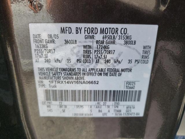 2006 Ford F150 VIN: 1FTRX14W16NA06652 Lot: 47146473