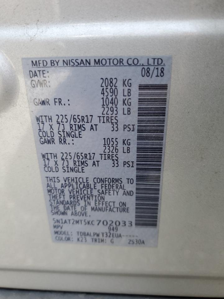 5N1AT2MT5KC702033 NISSAN ROGUE 2019