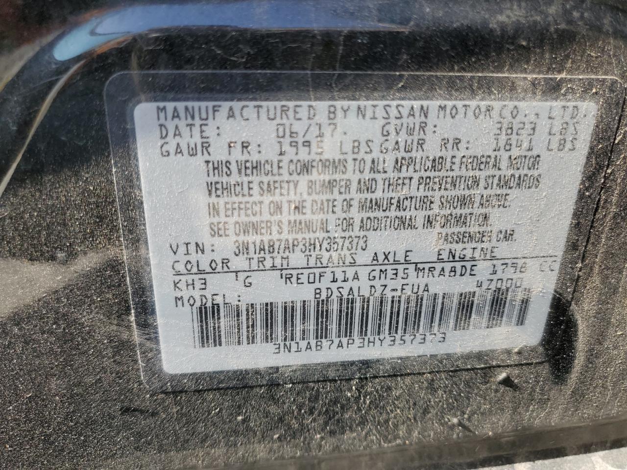 3N1AB7AP3HY357373 NISSAN SENTRA 2017