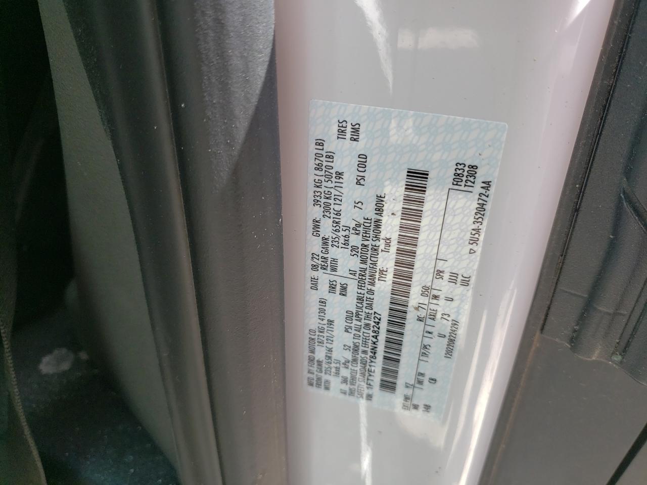 1FTYE1Y84NKA82427 FORD TRANSIT 2022