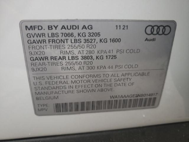 2022 AUDI E-TRON PRE - WA1AAAGE2NB014917