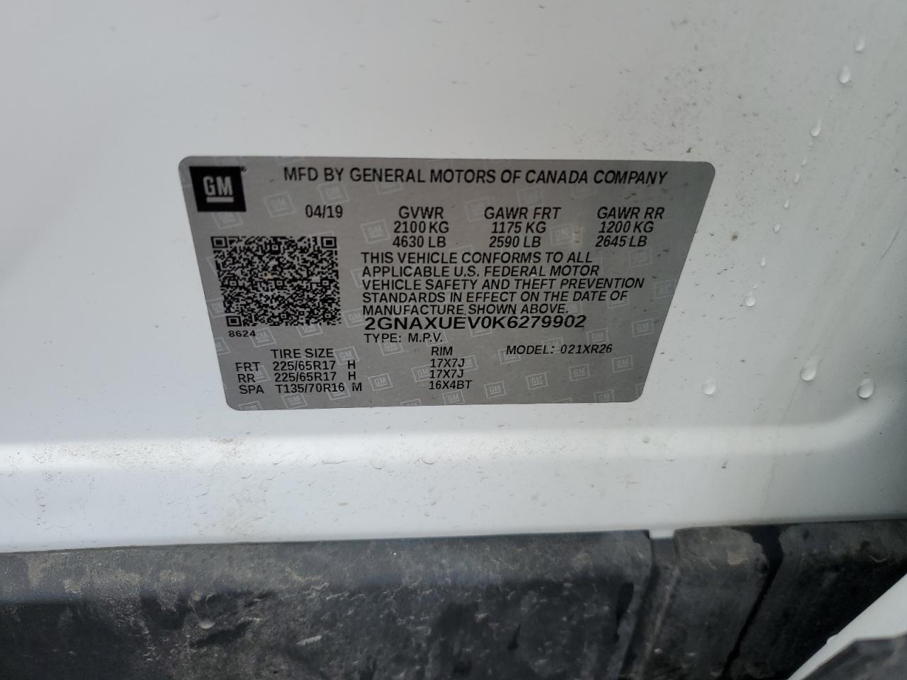 2GNAXUEV0K6279902 2019 Chevrolet Equinox Lt