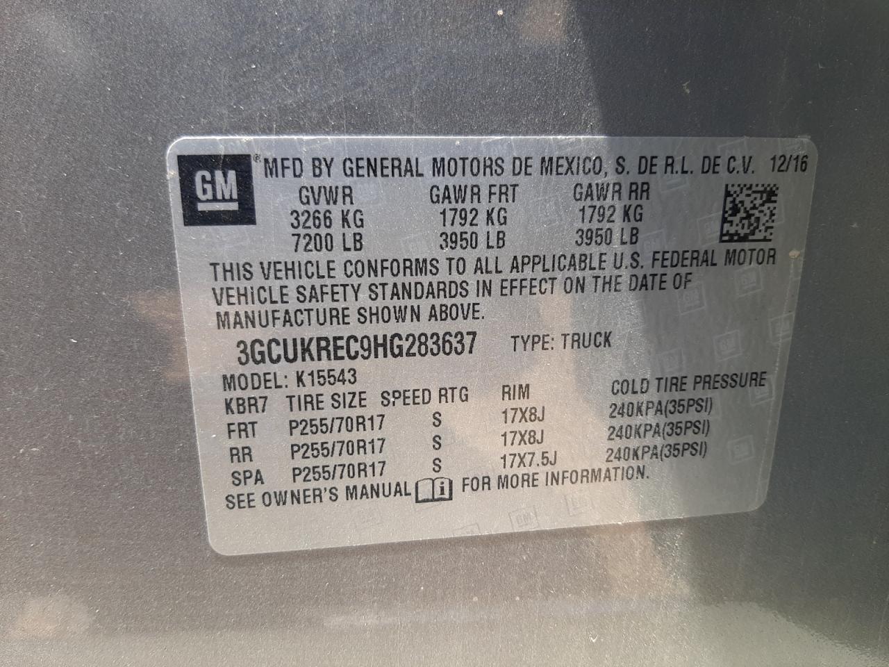 3GCUKREC9HG283637 CHEVROLET ALL Models 2017