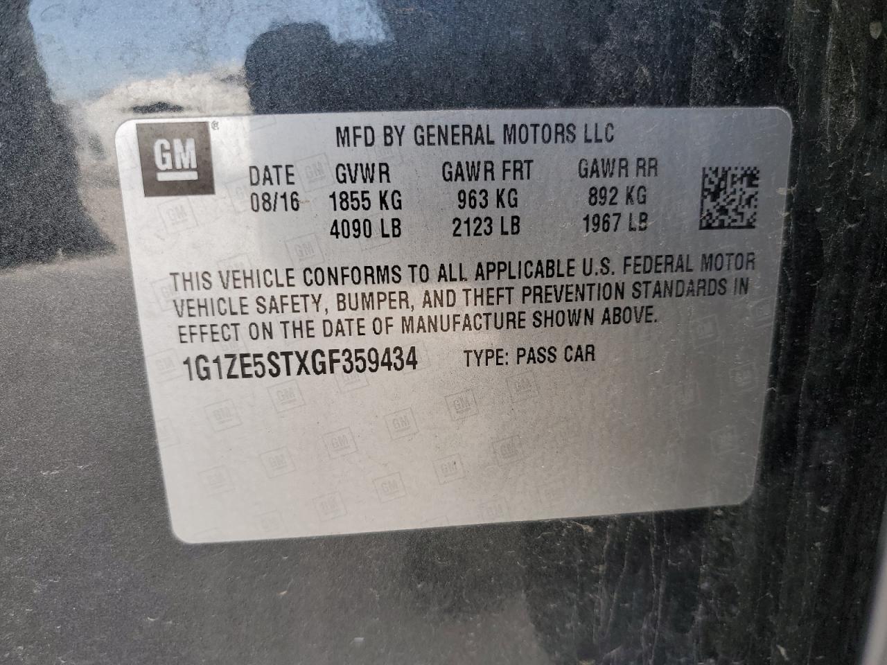 1G1ZE5STXGF359434 CHEVROLET MALIBU 2016