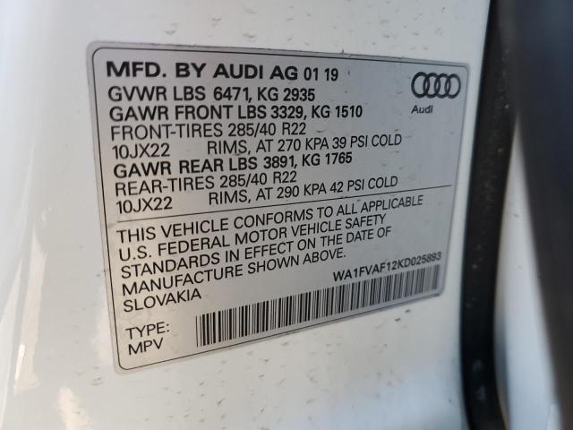 2019 AUDI Q8 PRESTIG WA1FVAF12KD025893