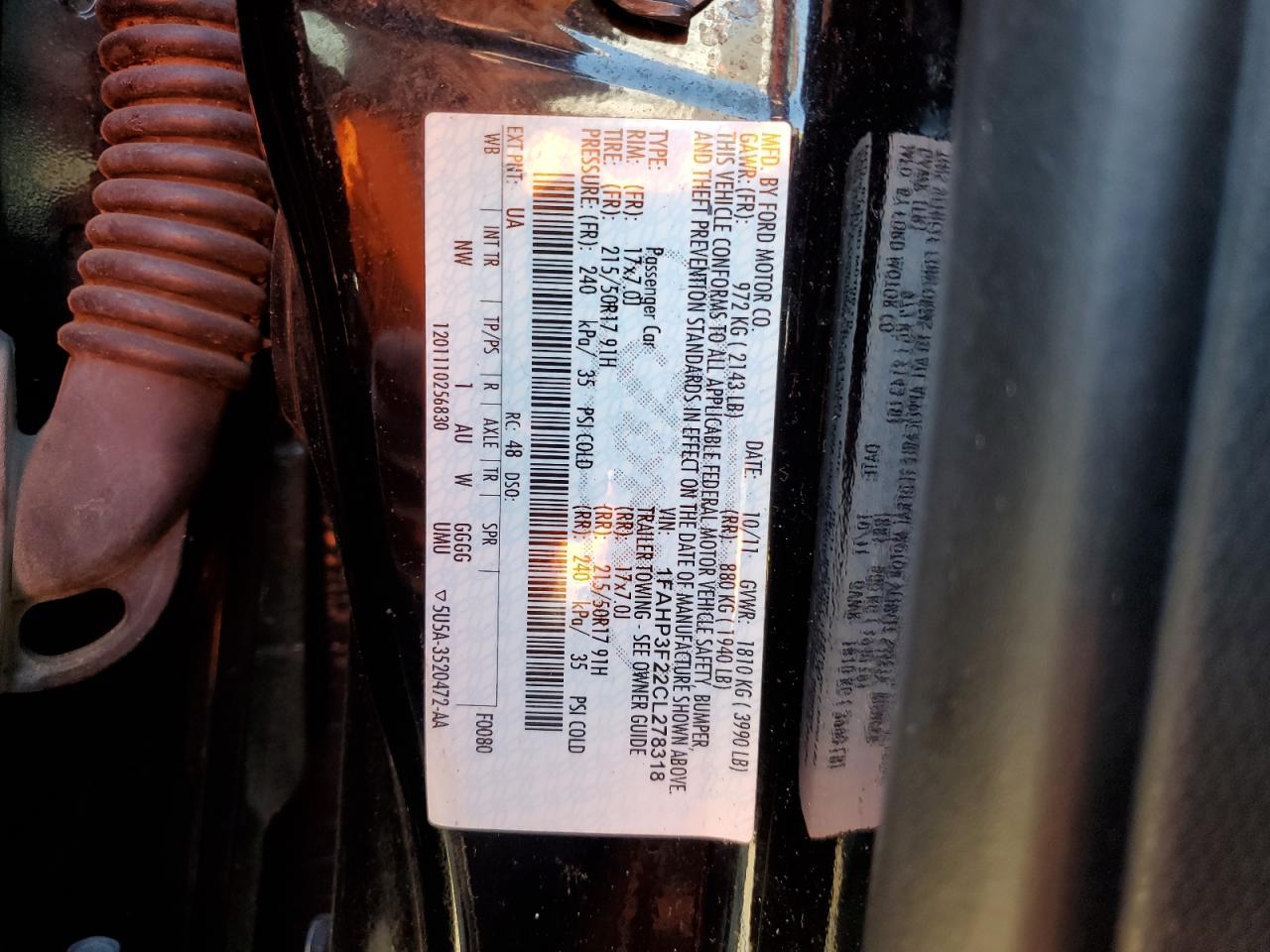 1FAHP3F22CL278318 2012 Ford Focus Se