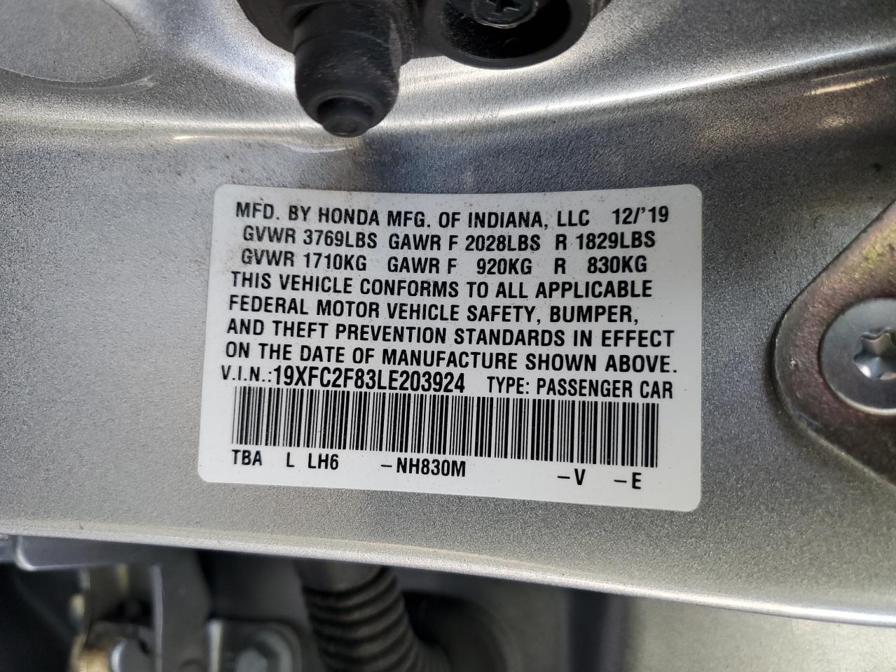 19XFC2F83LE203924 HONDA CIVIC 2020