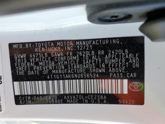 4T1G11AK6NU656524 TOYOTA CAMRY 2022