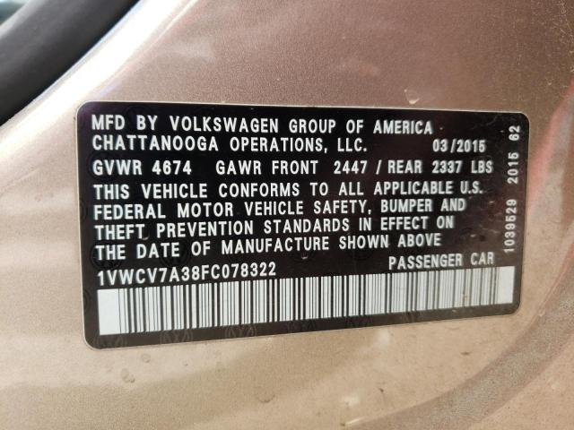 2015 VOLKSWAGEN PASSAT SEL - 1VWCV7A38FC078322