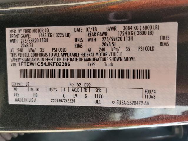 1FTEW1C54JKF02386 Ford F150 Supercrew