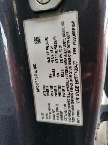5YJ3E1EA2PF403477 Tesla MODEL 3