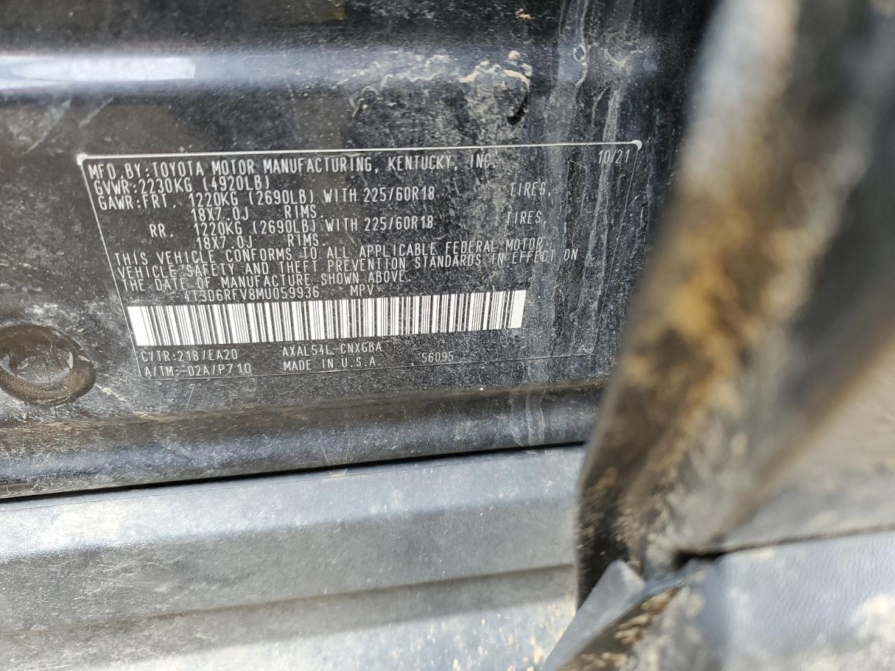 4T3D6RFV8MU059936 TOYOTA RAV4 2021