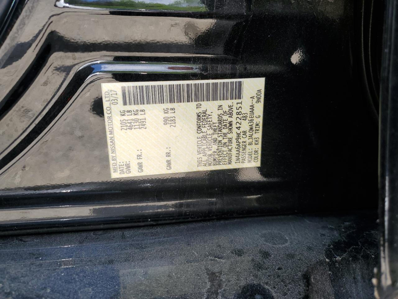 1N4AA6AP9HC422851 NISSAN MAXIMA 2017