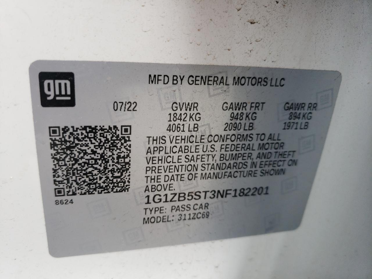 1G1ZB5ST3NF182201 CHEVROLET MALIBU 2022