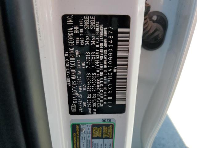 5XYPHDA10GG014877 KIA SORENTO EX