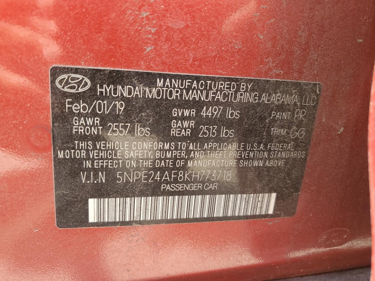 5NPE24AF8KH773718 2019 Hyundai Sonata Se