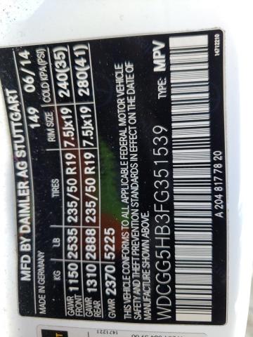 WDCGG5HB3FG351539 Mercedes-Benz GLK 350