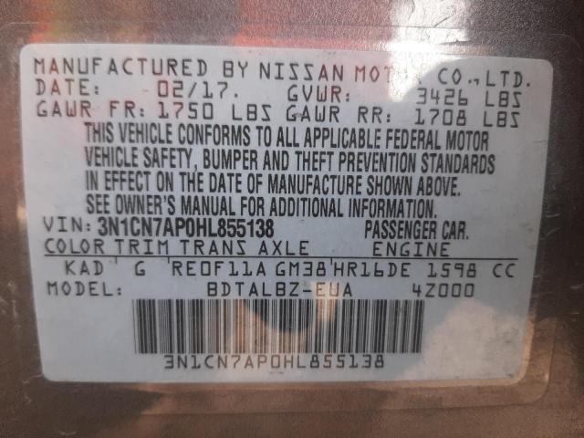 3N1CN7AP0HL855138 Nissan VERSA S