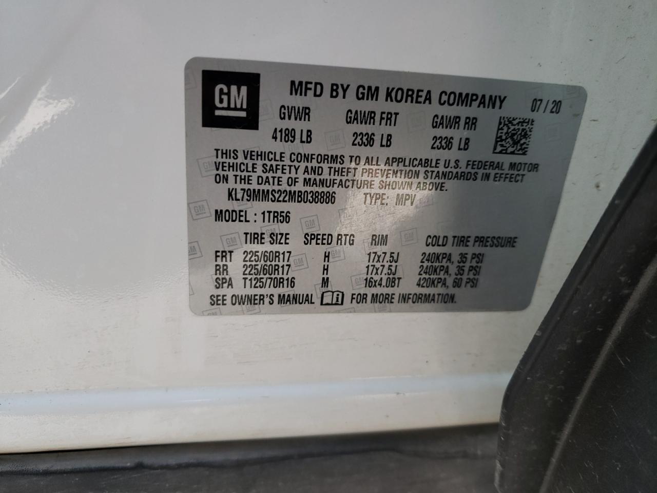 KL79MMS22MB038886 CHEVROLET TRAILBLZR 2021