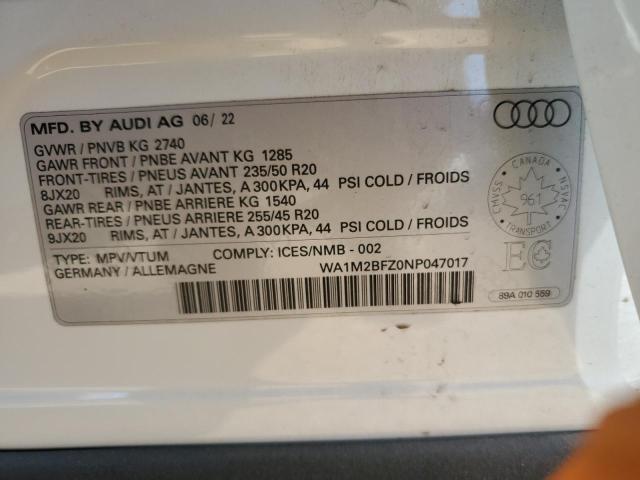 2022 AUDI Q4 E-TRON WA1M2BFZ0NP047017