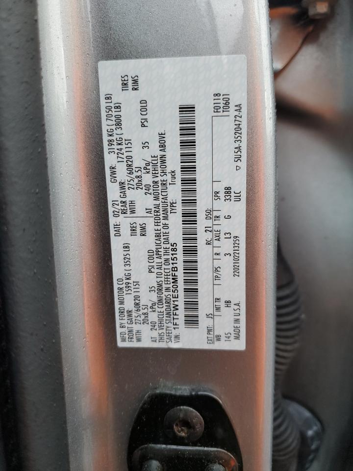 1FTFW1E50MFB15185 FORD F-150 2021