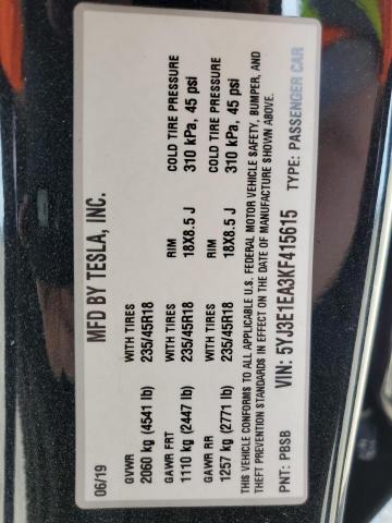 5YJ3E1EA3KF415615 Tesla MODEL 3
