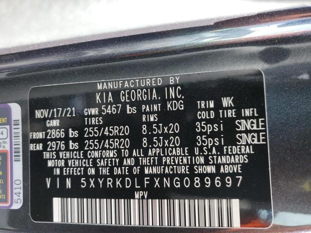 5XYRKDLFXNG089697 KIA SORENTO SX