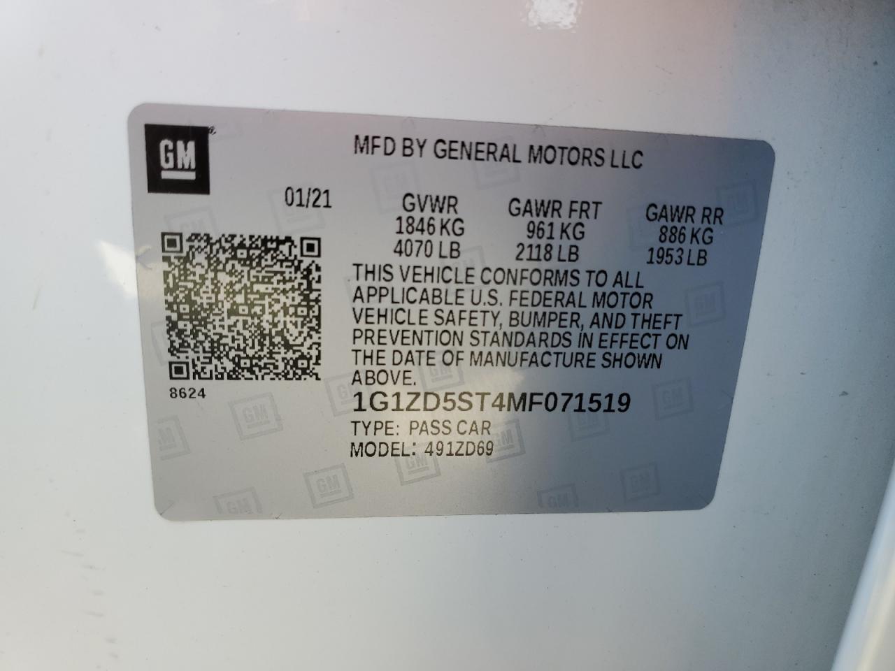 1G1ZD5ST4MF071519 CHEVROLET MALIBU 2021