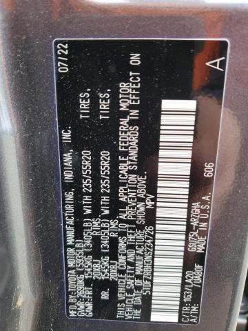 5TDFZRBH3NS234726 Toyota Highlander Platinum