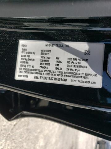5YJ3E1EA7MF001448 Tesla MODEL 3