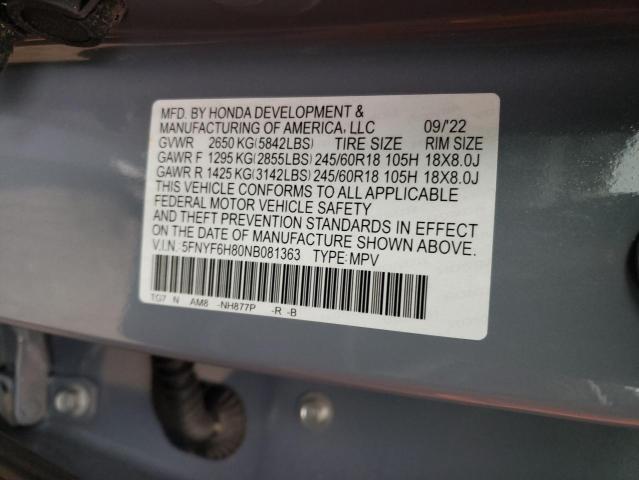 2022 HONDA PILOT TRAI 5FNYF6H80NB081363