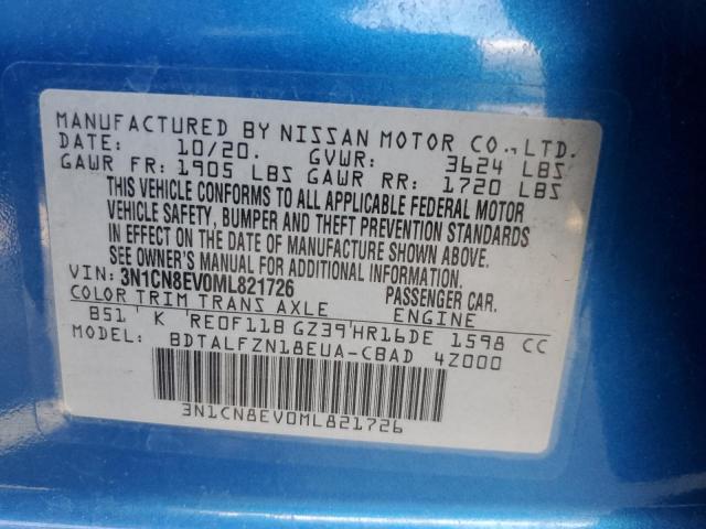 3N1CN8EV0ML821726 Nissan VERSA SV