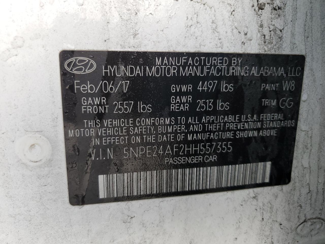 5NPE24AF2HH557355 2017 Hyundai Sonata Se