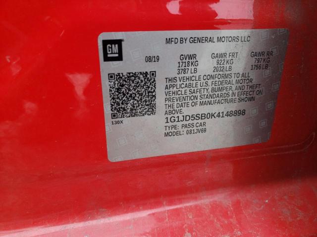 2019 CHEVROLET SONIC LT - 1G1JD5SB0K4148898