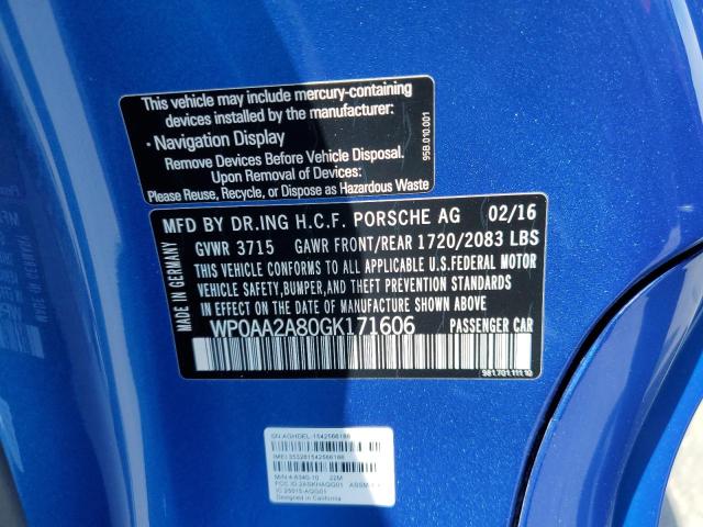 WP0AA2A80GK171606 Porsche Cayman
