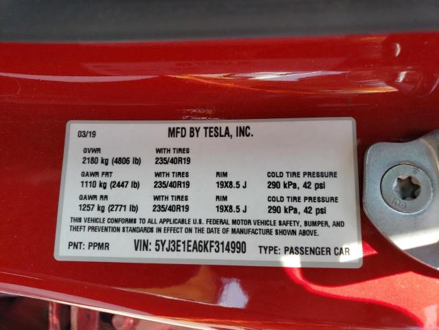 5YJ3E1EA6KF314990 Tesla MODEL 3
