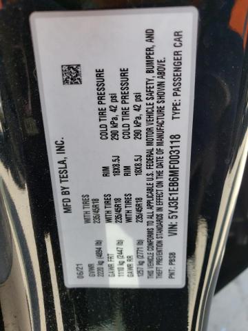 5YJ3E1EB6MF003118 Tesla MODEL 3